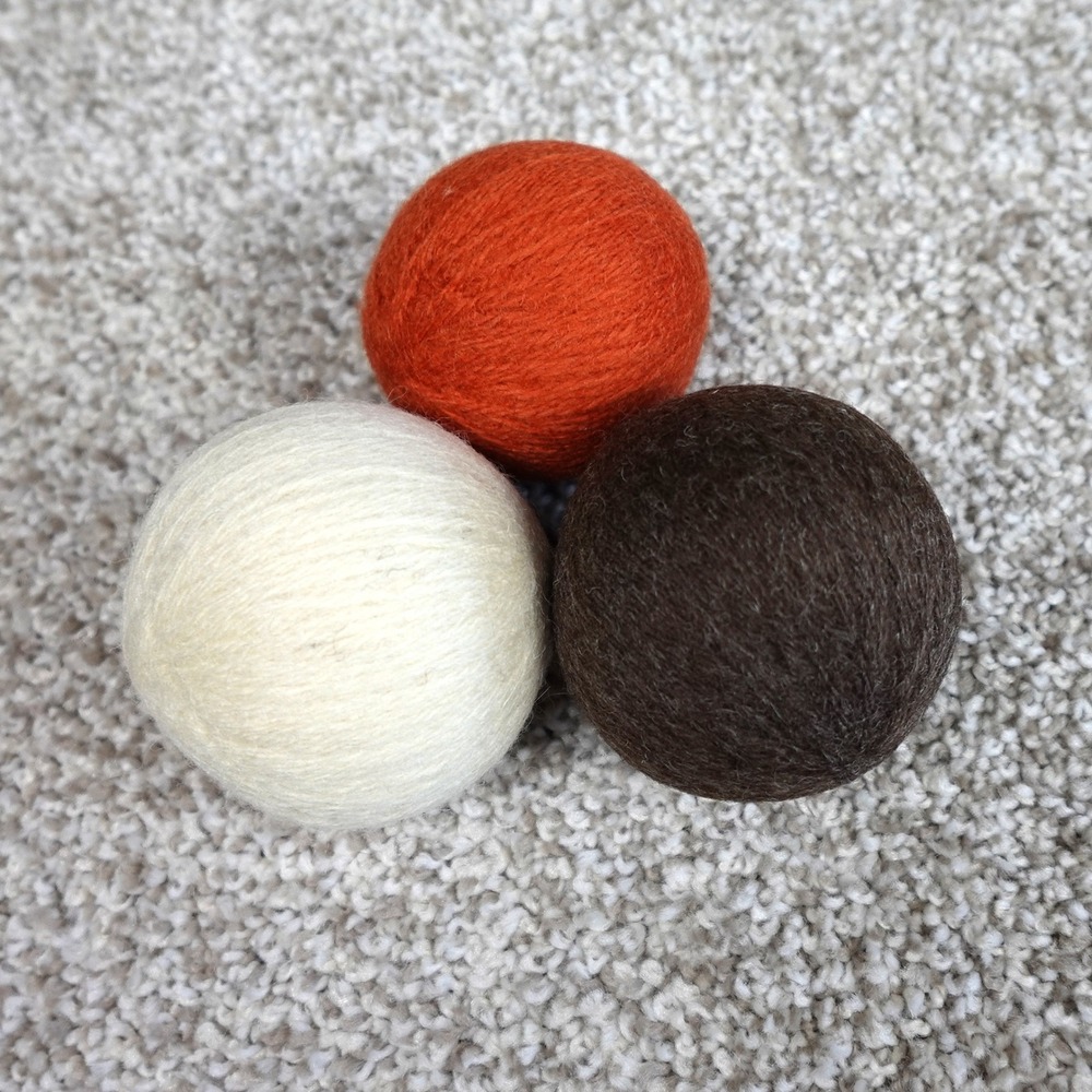 3 Pack Wool Dryer Balls Natural Fabric Softener Brown‎ Orange Cream 2.5 Inch